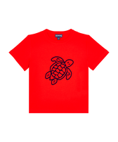 Boys Organic Cotton T-Shirt Placed Embroidered Turtle Poppy red front view
