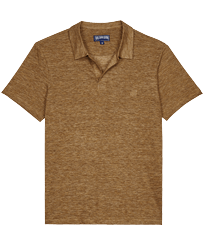 Polo en punto de lino de color liso para hombre Olive heather vista frontal
