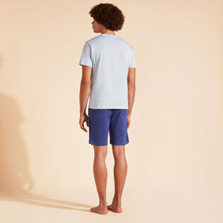 Men Cotton T-Shirt Surf and Mini Moke Sky blue back worn view