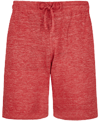 中性纯色亚麻平纹布百慕大短裤 China red 正面图