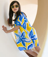 Vestido de cáñamo y Tencel™ con estampado Raiatea para niña Sol vista frontal desgastada