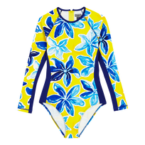 Bañador de una sola pieza y manga larga con protección solar y estampado Raiatea para mujer Sol vista frontal
