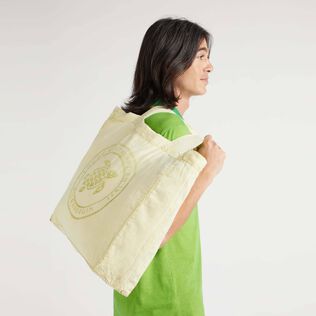 Linen Beach Bag Mineral Dye Lemongrass front worn view