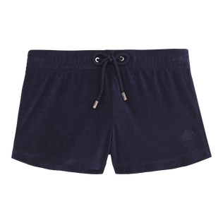 Women Terry Swim Shorts Solid Navy front view