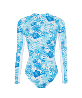 Einteiliger Tahiti Flowers Langarm-Rashguard für Damen Weiss Vorderansicht