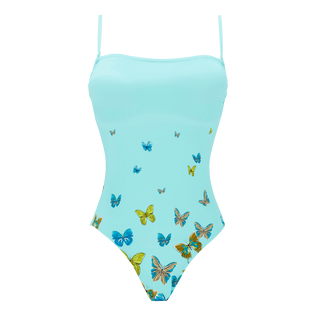 Bañador estilo bustier de una sola pieza con estampado Butterflies para mujer Laguna vista frontal