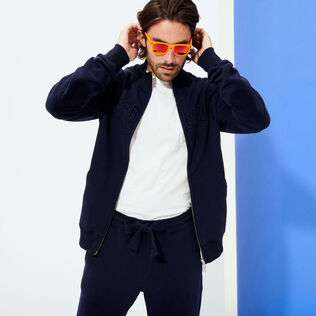 Men Jogger Cotton Pants Solid Navy details view 1