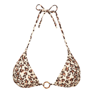 Women Triangle Bikini Top Turtles Leopard Straw front view