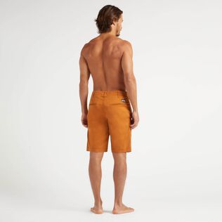 Men Tencel Gabardine Bermuda Shorts Caramel back worn view