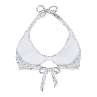 Top de bikini con escote redondo y estampado Dentelles para mujer Blanco vista trasera