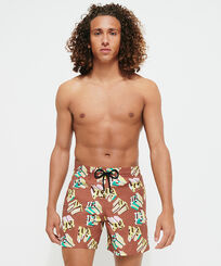 Men Classic Printed - Men Swimwear Monogram 3D - Vilebrequin x Palm Angels, Hazelnut front worn view