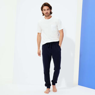 Men Jogger Cotton Pants Solid Navy front worn view