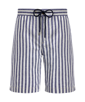 Men Striped Cotton Linen Bermuda Shorts Midnight front view