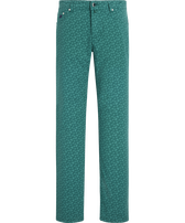 Pantalón con 5 bolsillos de gabardina ligera con estampado Micro Ronde des Tortues Emerald vista frontal