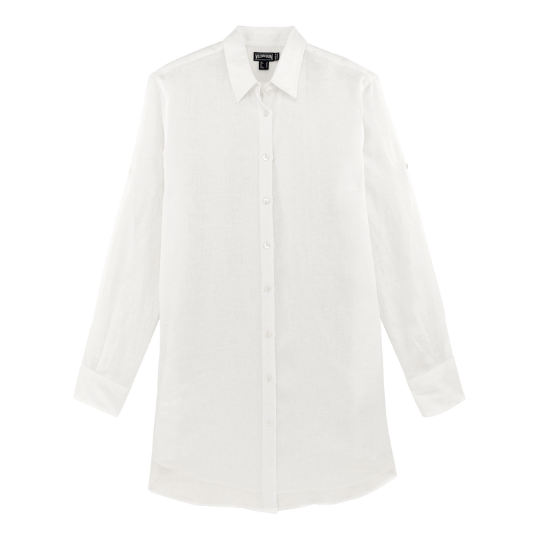 Women Linen Shirt Dress Solid - Fragance - White