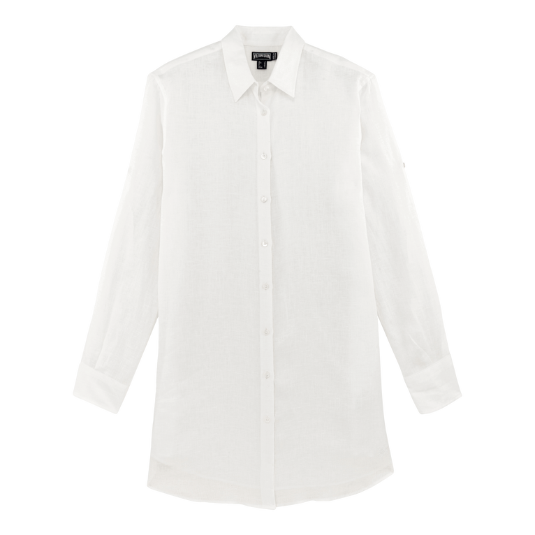 Chemisier Donna In Lino Tinta Unita - Abito A Camicia - Fragance - Bianco