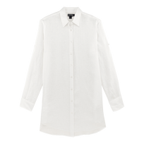Vestido camisero de lino de color liso para mujer Blanco vista frontal