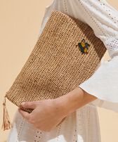 Raffia Unisex Beach Pouch Hemp front worn view