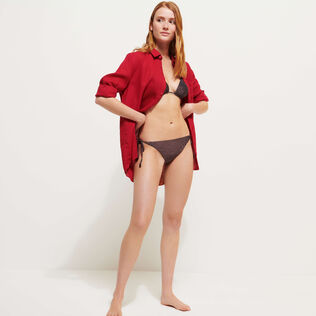 Braguita de bikini con tiras anudadas en los laterales y estampado Changeant Shiny para mujer Burgundy detalles vista 1