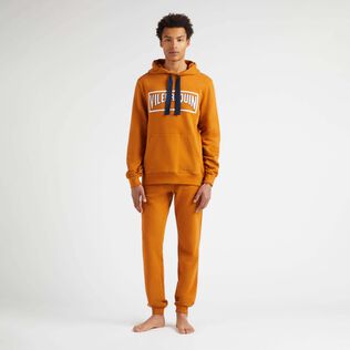 Men Cotton Hoodie Sweatshirt Solid Caramel front worn view