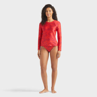 Camiseta de baño de manga larga con protección solar y estampado Flower Power para mujer Lipstick vista frontal desgastada