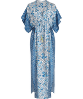 Iris langer Spitzenkaftan für Damen - Vilebrequin x Poupette St Barth Aquamarin blau Vorderansicht