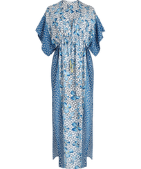 Women Long Kaftan Iris Lace- Vilebrequin x Poupette St Barth Aquamarin blau Vorderansicht