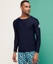 Rash guard uomo tinta unita Blu marine vista frontale indossata