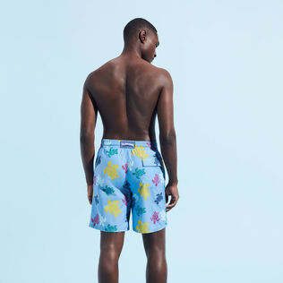 Men Long Swim Shorts Ronde des Tortues Multicolores Divine back worn view