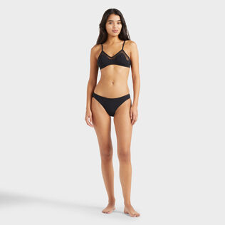 Top bikini donna modello a reggiseno tinta unita Nero vista frontale indossata