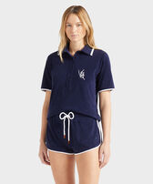 Shorts donna in spugna VBQ Line Blu marine vista frontale indossata