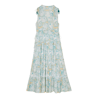 Women Maxi Dress Hidden Fishes - Vilebrequin x Poupette St Barth White back view