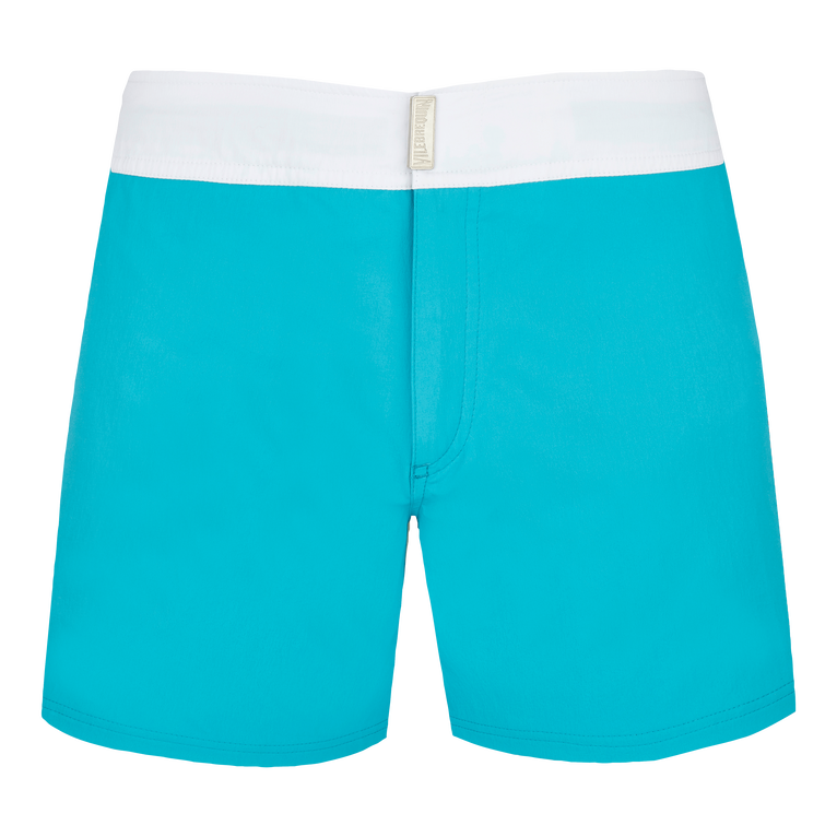 Men Stretch Swim Shorts Flat Belt Color Block - Merle - Blue