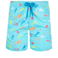 Boys Embroided Swim Shorts Focus Lazuli blue front view