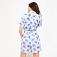 Bermudas de lino con estampado Flash Flowers para mujer Purple blue vista trasera desgastada