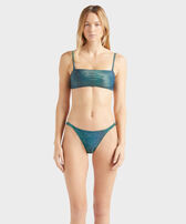 Women Tanga Bikini Bottom Rainbow Disco green 正面穿戴视图
