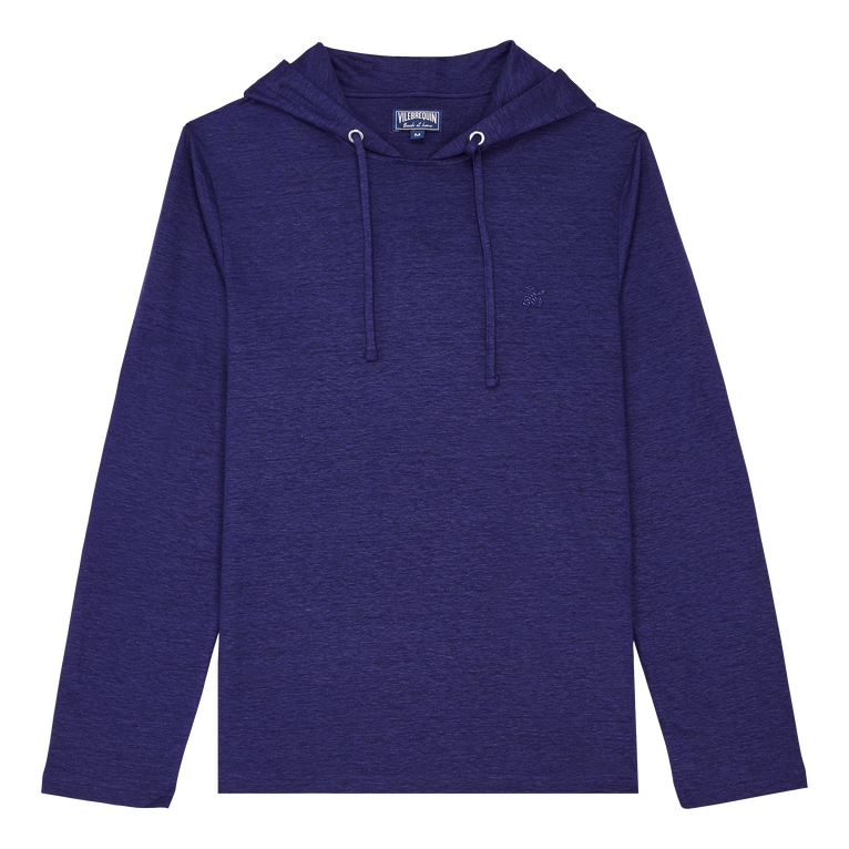 Men Linen Long-sleeves Hooded T-shirt - Therapy - Blue