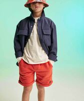 男童纯色有机棉百慕大短裤 Brick 正面穿戴视图