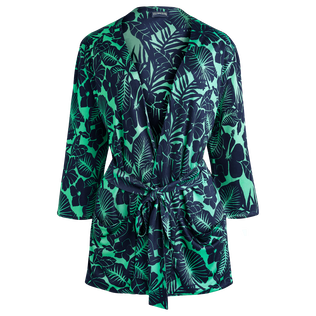 Women Viscose Kimono Flowers Paradise Green paradise front view