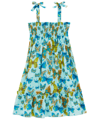 Mädchen Andere Bedruckt - Butterflies Kleid aus Baumwolle für Mädchen, Lagune Vorderansicht