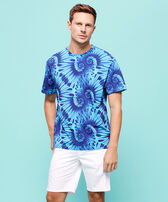 Men Cotton T-Shirt Tie & Dye Nautilius Print Celeste vista frontal desgastada
