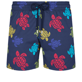 Men Stretch classic Printed - Men Stretch Swim Shorts Ronde Des Tortues, Navy front view
