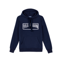 Men Cotton Hoodie Sweatshirt Solid Navy front view