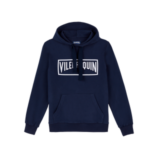 Men Cotton Hoodie Sweatshirt Solid Navy front view