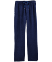 Men Linen Pants Solid Navy front view