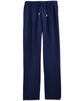 Men Linen Pants Solid Blu marine vista frontale
