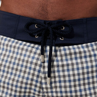 Maillot de bain homme en laine mérinos Carreaux - Vilebrequin x The Woolmark Company Gris/bleu vue de détail 1