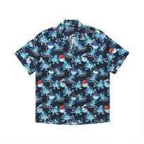 Men Printed Linen Bowling Shirt - Vilebrequin X Malbon Azul marino vista frontal