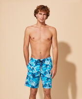 Men Long Swim Shorts Starlettes and Turtles Tie and Dye Azure front worn view