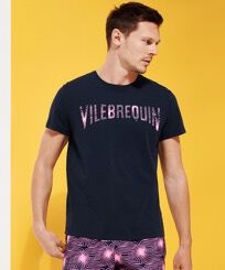 Camiseta de algodón con estampado Hypno Shell para hombre Azul marino vista frontal desgastada